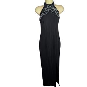 Dollar U.S.A Vintage Black Beaded Halter Gown